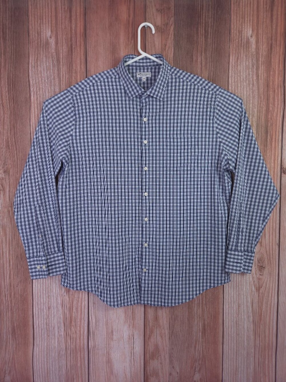 Peter Millar Summer Comfort Shirt Mens XL Plaid Long Sleeve Performance Blue